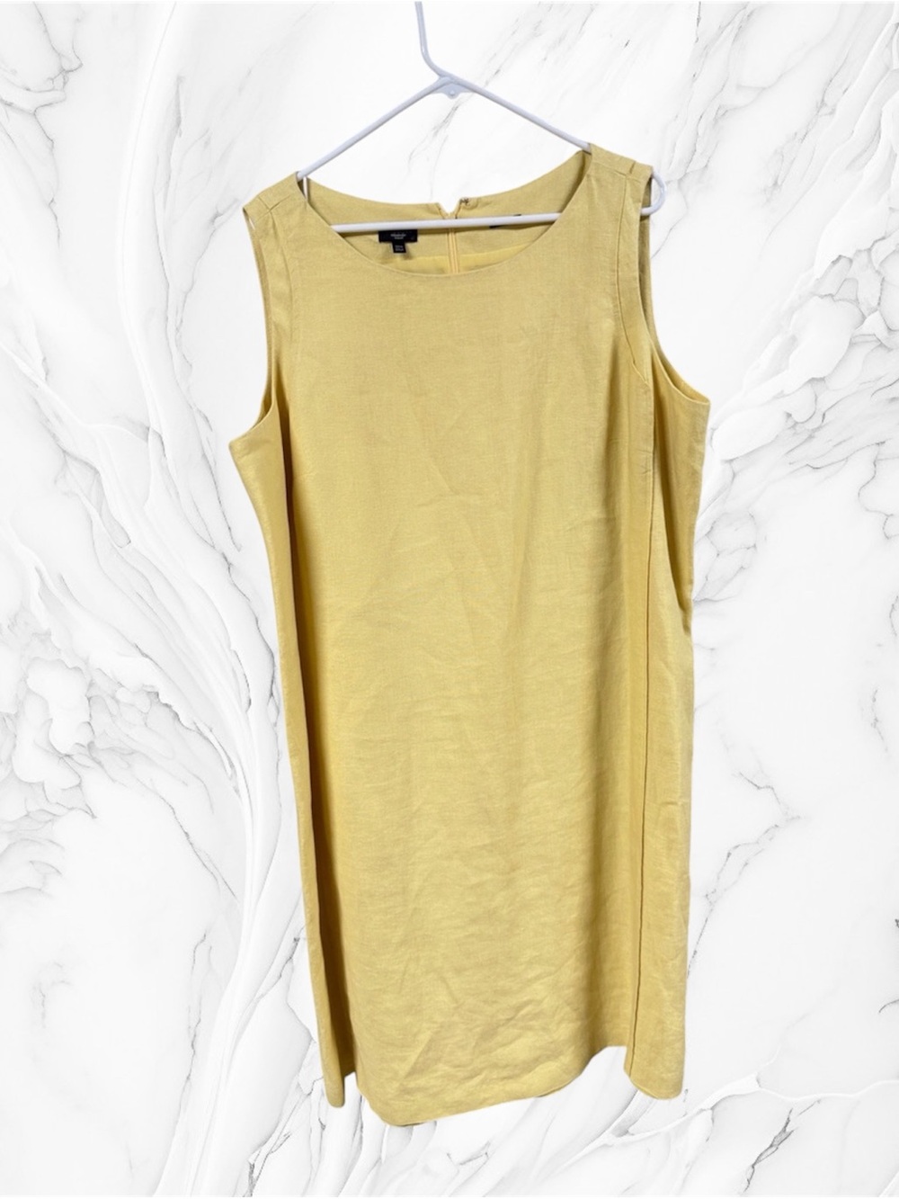 Talbots pure Irish linen pale Yellow Sleeveless Midi Shift Dress 20W plus size